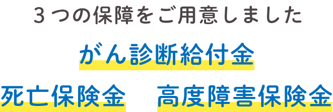 3つの保障をご用意しました がん診断給付金 死亡保険金 高度障害保険金