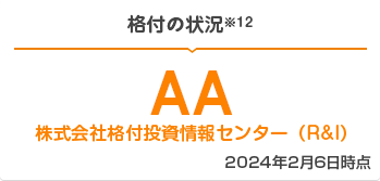 格付の状況※12 AA 株式会社格付投資情報センター(R&I) 2024年2月6日時点